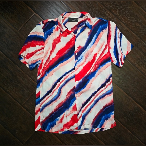 No Boundaries Button Up Red White Blue Mens Collared Shirt Medium - Picture 9 of 10